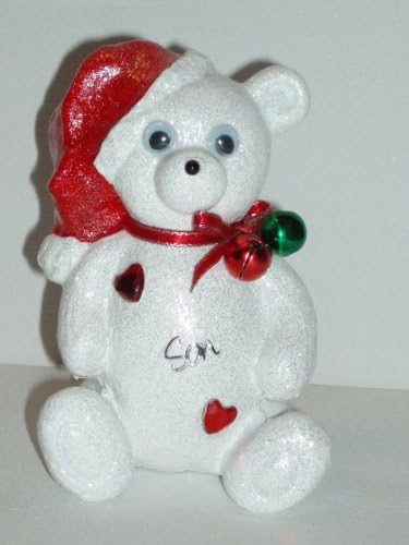 Son Or Customised with A Personalised Name Christmas Jingle Bells Cute Teddy Bear Xmas Festive Grave Memorial Ornament Baby Boys Girls Childs Mans Womans Outdoor Cemetery Garden Tribute
