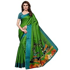 Ishin Women's Poly Silk Green Printed Saree With Blouse Piece