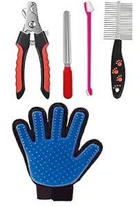 Fondle Grooming Double Side Combo,Nail Cutter, Tooth Brush for Dog, Puppy, Cat and Kitten - Combo of 4 Color may Vary