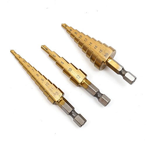 3 Stück Schälbohrersatz Kegelbohrer Schälbohrer Konusbohrer HSS TiN Profi Stufenbohrer Set (3 - 12mm,4 - 20mm,4 - 12mm)