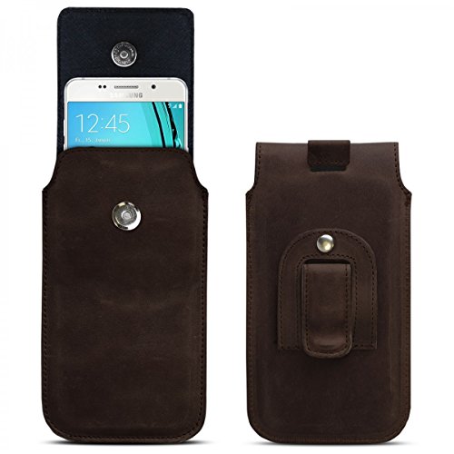 ROYALZ Gürteltasche für Samsung Galaxy A5 Ledertasche (für Galaxy A5 2015, A5 2016 und A5 2017) Schutztasche mit Gürtelclip Rausziehhilfe Hülle Holster Tasche Gürtel Leder dunkel braun