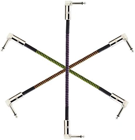 Guitar Patch Cable with 1/4" Right Angle Plugs 3 Colors,Tweed Woven Jacket,1 Feet/0.3Meter,3 Pack