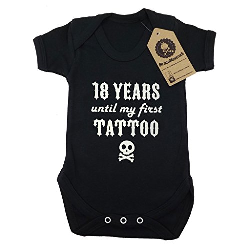 Metallimonsters '18 years until my first Tattoo' black baby vest (0-3 months)