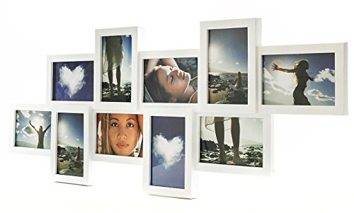 levandeo Bilderrahmen wertig verarbeitet für 10 Fotos 10x15cm mit Glasscheiben Farbe weiß 3D Optik Effekt - Fotogalerie Collage Fotocollage Bildergalerie Fotorahmen