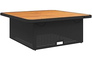 vidaXL Garden Table - Outdoor Dining/Coffee Table, Adjustable Black Poly Rattan & Acacia Wood, 110x110 cm