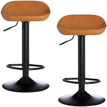 Set Of 2 Stylish Dalston Bar Stool Golden Camel Coloured Faux Leather Powder Coated Finish