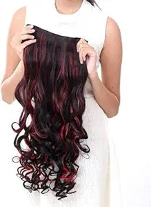 SUBLIME HAIR Beautiful Looks SNatural Feel Red Highlight Clip On Wavy Extension Hair Extension for Girls and Women || Heat Resistant for Party Wear/ Cosplay