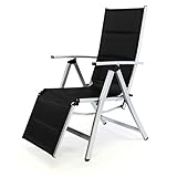 Belastbar bis 130 kg Nexos Deluxe Alu Liegestuhl Klappstuhl mit Fußstütze Sonnenliege Campingliege Gartenliege verstellbar