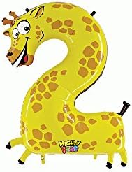 Zooloons Number 2 Giraffe Shaped Animal 2nd Birthday Party Balloon Large 40'' Zooloon