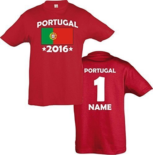 ShirtInStyle Kinder-Shirt Portugal 2016 Ländershirt mit Wunschnamen und Nummer diverse Farben, Farbe rot, Größe 104