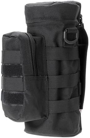 Tactical MOLLE Travel Water Bottle Pouch Military Utility Round Kettle Carry Bag Holder for Outdoor Activities (Black)