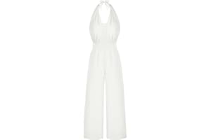 Belle Poque Damski kombinezon z dekoltem w serek vintage spodnie bez rękawów z szerokimi nogawkami i kieszeniami