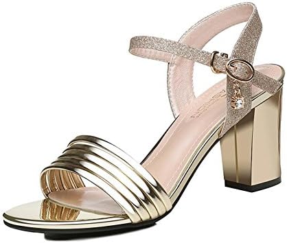 YXINY Court Shoes Sandals High Heels Ms Summer Fashion PU+ Rubber 8CM Golden Silver (Color : Gold, Size : EU36/UK4/CN36)