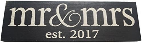 Mr. &amp; Mrs. est 2017 Wood Sign (Black - Small - Lowercase)