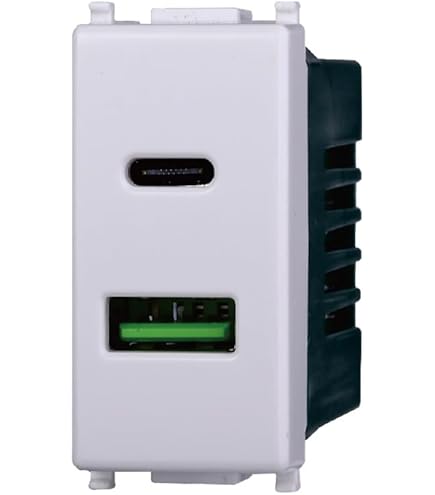 Vimar 20295.AC Eikon USB-aansluiting 5 V 3 A, 1 uitgang USB type A en 1 type C, leveren in totaal 3 A om een apparaat met maximaal 3 A of twee apparaten
