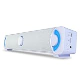 Das blaue LED-Licht ist von der mittleren Lautstärke Buttoon umgeben, und die Soundbar hat auf beiden Seiten farbige LED-Leuchten. Wenn man Musik macht, ändert sich die Farbe, sehr cooles Design. Du wirst es lieben!.
