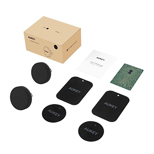 AUKEY Soporte M  vil Coche Magn  tico Universal  2 Pack  para Rejillas del Aire Soporte Smartphone Coche para iPhone 7 6s 6 5s 5  Samsung Galaxy Note 8 S6 Note 4  LG G3 y Dispositivo GPS - Gris
