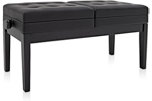 gear4music Double Duet Piano Stool with Storage Gloss Black Finish
