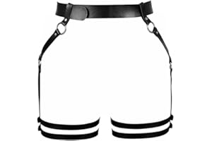 FDEETY Punk Black Leather Waist Leg Chain Belt Body Chains Sexy Adjustable Leg Garter Belt Thigh Chain Beach Night Club Party Rave Body Jewelry Accessories for Women and Girls