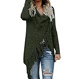 iHENGH Neujahrs Karnevalsaktion Damen Herbst Winter Bequem Lässig Mode Frauen Streifen Poncho Herbst Quasten Slash Gradient Schal Saum Fransen Lose Pullover
