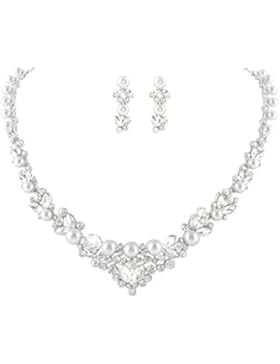 EVER FAITH® künstlich Perl Kristall elegant Halskette Ohrring Schmuck Set