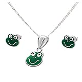 Five Juego de D Colgante Infantil Pendientes con Cadena Rana 925 Plata en Estuche de Regalo...