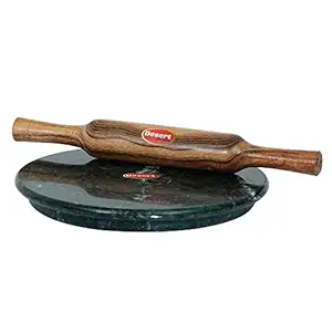 Desert Crafts 11 Inch Green Marble Chakla with Wooden Belan for Home & Kitchen (11 in, Green Marble)