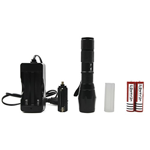 Lawevan® LED CREE XM-L T6 1600 Lumen Taschenlampe 5 Modi Einstellbare Zoomable Taschenlampen+18650 Akku+AC Ladegerät
