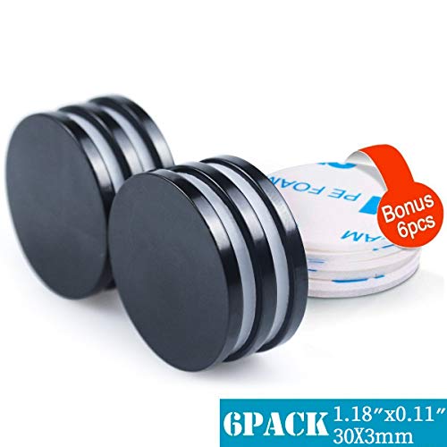 FEYG Imanes Neodimio,Imán de Neodimio,Imanes Fuertes Adhesivos con Cinta Adhesiva de 3M, para la Cocina, Experimentos científicos,diseño de DIY, Oficina (30 * 3mm 6pc)