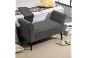 HOMCOM Panca Contenitore Camera da Letto con Vano Portaoggetti e Braccioli, Panca per Ingresso in Tessuto Effetto Velluto e Legno di Gomma, Panca Fondo Letto, 111.5x41x65 cm, Grigio