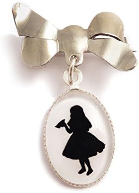 LunarraStarWomen Silver Plated Alice in Wonderland Cameo Brooch Drink Me Bottle Victorian Bow Pin