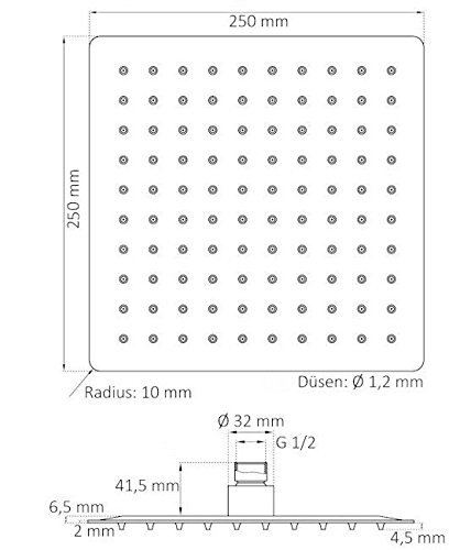SZSYD Morderne Kopfbrause Regendusche Duschkopf Duschbrause Ultraslim Edelstahl Quadratische 10 Zoll 25X25cm Wasserfall Regenduschkopf - 2