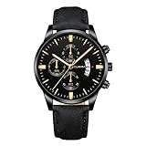 Gaddrt Herrenmode Sport Edelstahl Gehäuse Lederband Quarz Analog Armbanduhr Herrenuhren (A)