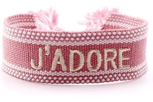 WAMBERE Bracelet tissé avec inscriptions brodées, tissu bohème, réglable, largeur 2 cm, bleu A