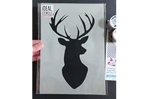 Tête de Cerf Silhouette Pochoir Décoration murale d'intérieur décore & peinture murs Tissu & MEUBLES réutilisable IDEAL Stencils Ltd - semi transparent pochoir, L/30X54CM