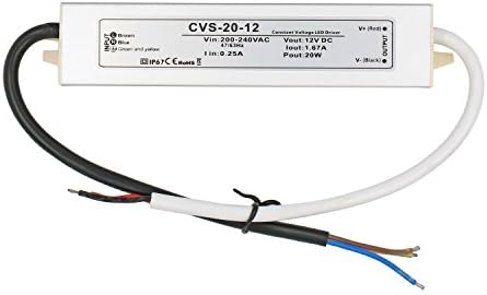 AuforU 230VAC Input/ DC12V 20Watt 1.67A Output LED Transformer Trafo Waterproof IP67 LED Power Supply Driver Adapter in Aluminum Alloy Housing for LED Bulb Strip lighting, Led Module and Outdoor DC lightings