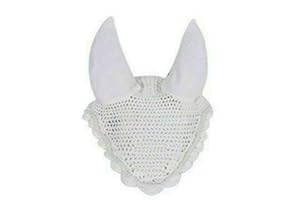Wonder Wish Horse Cotton Soft Ear Net Hood Hand Crochet Fly Veil White (Size: Full)