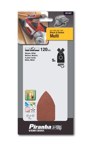 Piranha Multischleifpapier, Körnung 120, mittel gekörnt, mit Klett-Fix, 5 Stück, passend Black+Decker Multi, X31447