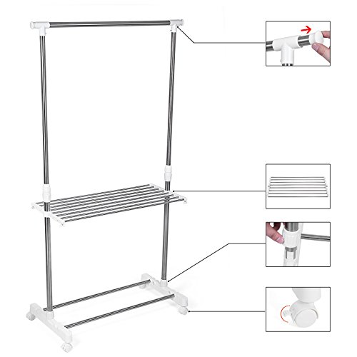Songmics Kleiderständer Wäscheständer Mit Handtuchständer 90-155(L) X 41(W) X 93-168(H) cm LLR402 - 6