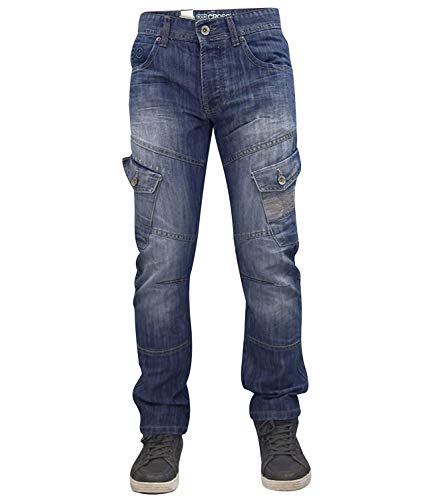 Crosshatch, jeans denim da uomo, con chiusura a bottoni, effetto sabbiato, vestibilità regolare, stile cargo Stone Wash W32 / L32