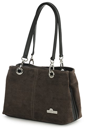 BHBS Bolso Pequeño de Dama para Hombro en Piel Gamuzada italiana Auténtica con doble Asa y Multibolsillos (3_MP Coffee Blk)