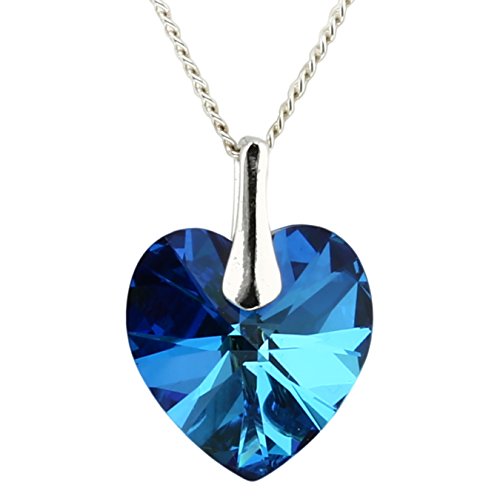 21 Farben 45cm+5 Extra + Geschenkbox Anhänger von M3Crystal mit Swarovski Kristall 14mm Herzanhänger Nickelfrei Sterling Silberkette 925 Rhodiniert, Damen Geschenk für Frauen
