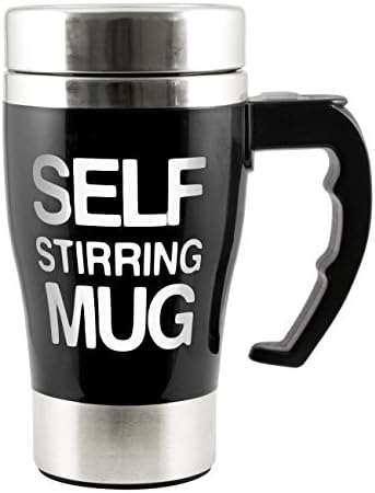 Self Stirring Mug/ Flask Coffee Cup Stainless Steel Water Bottle Office Home Outdoor Gift Novelty (Black)