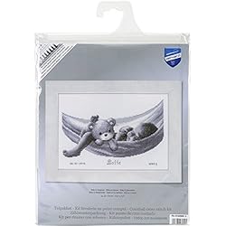 Vervaco - Kit para Cuadro de Punto de Cruz, diseño de bebé con Osito en una Hamaca