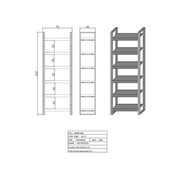 Homescapes Columbus Tall Bookshelf or Display Unit - Industrial Reclaimed Wood Furniture Versatile Bookcase with Six Storage Shelves - Image 8