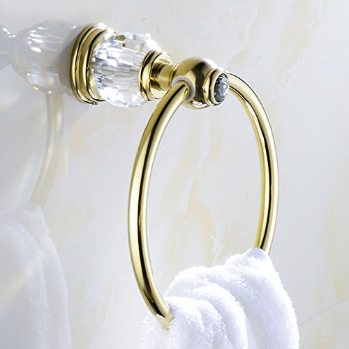 Weare Home Bohren Wandmontag Wandhalterung Bohren Befestigung Luxus Modern Poliert Gold finished Messing Handtuchring Handtuchhalter mit Kristall für Badezimmer Dusche Küche - 2