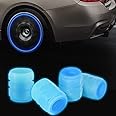 Careflection Car/Bike Wheel Tire Rim Air Valve Cap Radium Tyre Air Caps Cover Glow Radium Light Resistant Tire Pressure Caps, Universal for Car, Truck, Motorcycles, Bike (Blue)