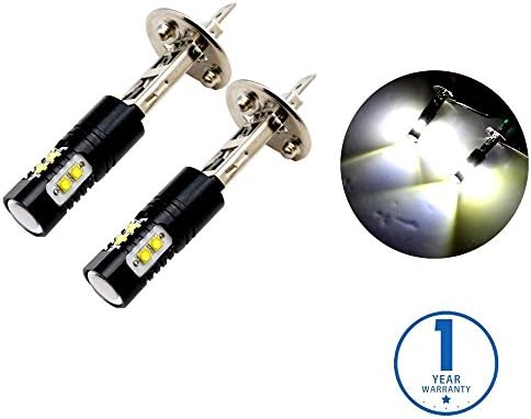 NBKMC Extremely Bright 50W LED Bulbs with Projector for Fog Lights Daytime Running DRL Driving H1 6000K Xenon White