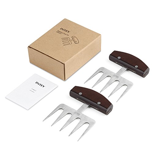 INTEY Edelstahl Pulled Pork Krallen 2-teilig Fleischkrallen BBQ Meat Claws mit Holzgriffen als Schneidhilfe für Grill, 1 Paar - 7