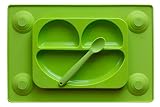 EasyMat Kids Placemat & Divided Suction Plate In One with Spoon. No Mess Toddler & Baby Happy Face Feeding Set. Suction Bowl Sectional Baby Plate. From Baby Led Weaning Age 6 Month+ by Tots R Us (green)